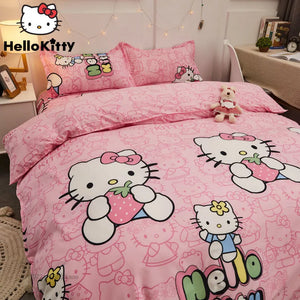 Hello Kitty Dreamland 4-Piece Bedding Set - Cartoon Comfort for Students and Gamers