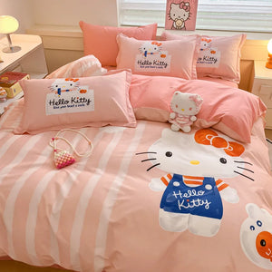 Sanrio Cartoon Dreamland 4-Piece Bedding Set - 100% COTTON - Hello Kitty, Melody, Cinnamoroll - King, Queen, Full Size