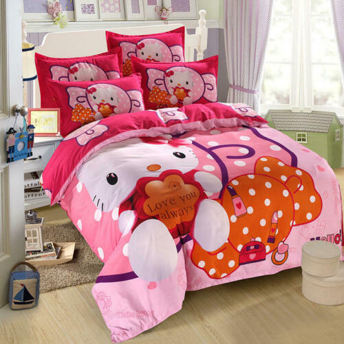 3D Wing Hello Kitty Kids Bedding Set Duvet Cover Bed Sheet Twin Full Queen