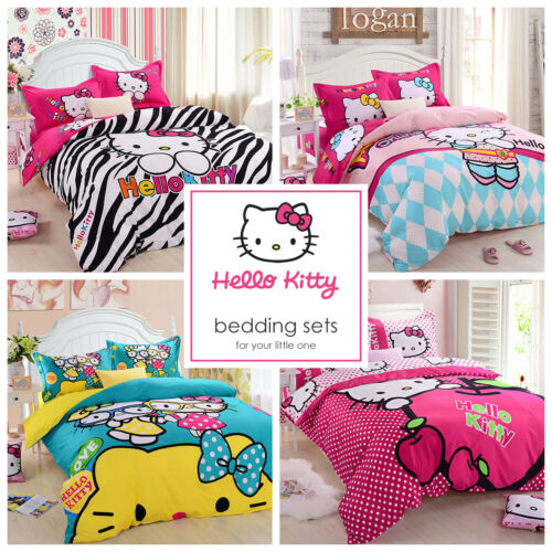 3D Wing Hello Kitty Kids Bedding Set Duvet Cover Bed Sheet Twin Full Queen