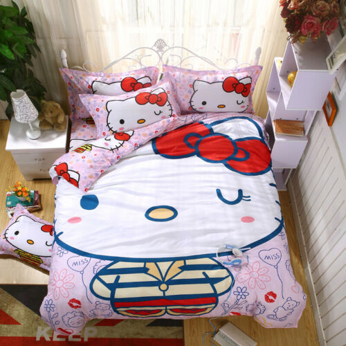 3D Wing Hello Kitty Kids Bedding Set Duvet Cover Bed Sheet Twin Full Queen