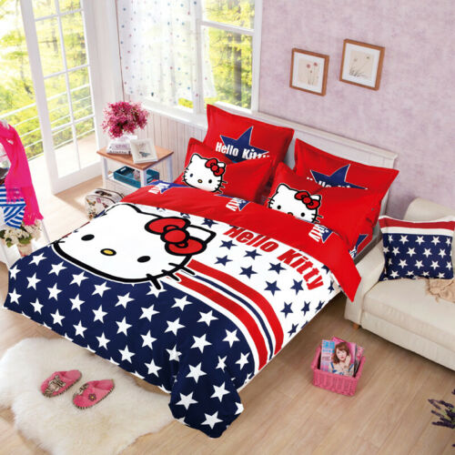 3D Wing Hello Kitty Kids Bedding Set Duvet Cover Bed Sheet Twin Full Queen