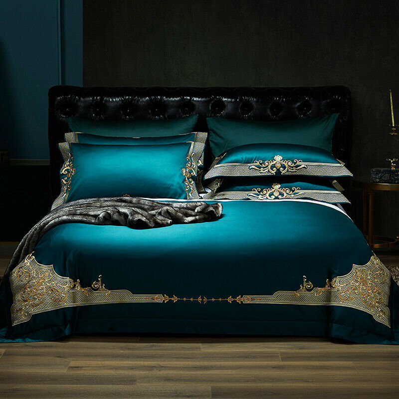 New 1000TC 100% Egyptian Cotton Royal Luxury Bedding Set King Queen Size  Embroidery - Queen / Palace Aqua