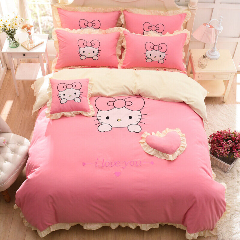 3D Wing Hello Kitty Kids Bedding Set Duvet Cover Bed Sheet Twin Full Queen