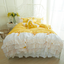 Load image into Gallery viewer, 100% COTTON 4-Piece Fairy Ruffle Lace Duvet Cover Bedding Set - Twin, Queen, King