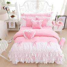 Load image into Gallery viewer, 100% COTTON 4-Piece Fairy Ruffle Lace Duvet Cover Bedding Set - Twin, Queen, King