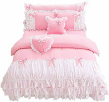 Load image into Gallery viewer, 100% PURE COTTON GIRL'S PRINCESS WIND SKIRT RUFFLE DUVET BEDDING SET (3 or 4 pc)