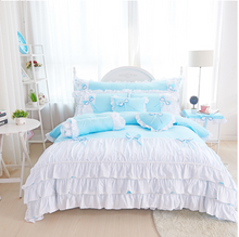 Load image into Gallery viewer, 100% COTTON 4-Piece Fairy Ruffle Lace Duvet Cover Bedding Set - Twin, Queen, King