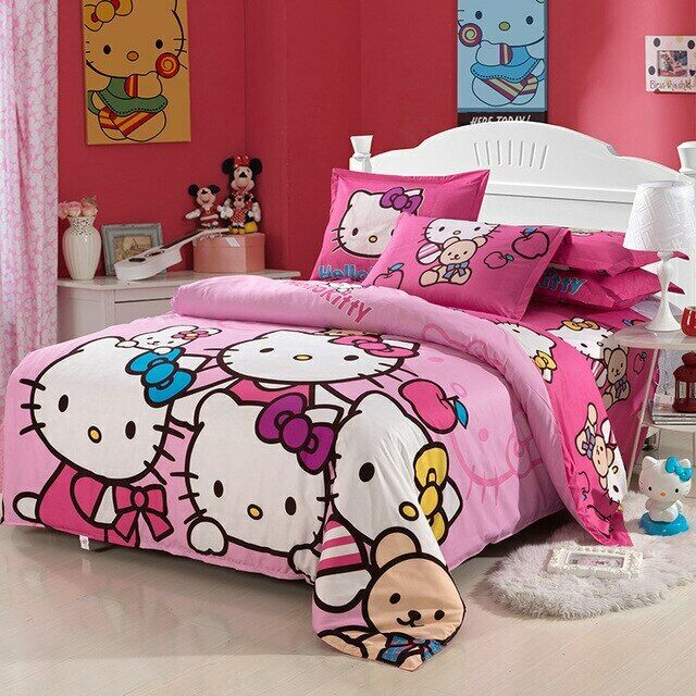 Rock Music Hello Kitty Duvet Cover Pillowcase Twin Queen Bedding Set Quilt  Cover