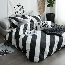 Load image into Gallery viewer, 100% Cotton Black White Diagonal Stripe Duvet Cover Set Queen Bedding Set