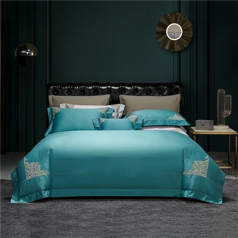 New 1000TC 100% Egyptian Cotton Royal Luxury Bedding Set King Queen Size  Embroidery - Queen / Palace Aqua