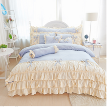 Load image into Gallery viewer, 100% COTTON 4-Piece Fairy Ruffle Lace Duvet Cover Bedding Set - Twin, Queen, King