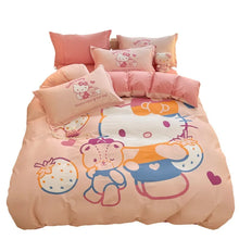 Load image into Gallery viewer, Sanrio Cartoon Dreamland 4-Piece Bedding Set - 100% COTTON - Hello Kitty, Melody, Cinnamoroll - King, Queen, Full Size
