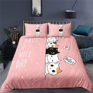 Three-piece Bedding Kitty Series Quilt Cover And Pillowcases