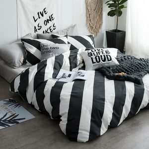 100% Cotton Black White Diagonal Stripe Duvet Cover Set Queen Bedding Set