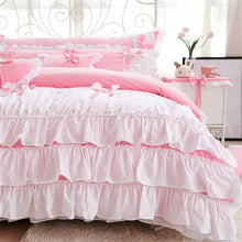 Load image into Gallery viewer, 100% PURE COTTON GIRL&#39;S PRINCESS WIND SKIRT RUFFLE DUVET BEDDING SET (3 or 4 pc)
